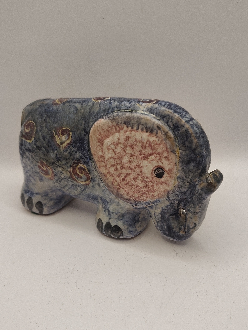 Vintage ITALY Made Decorative Blue Ceramic Elephant Figurine